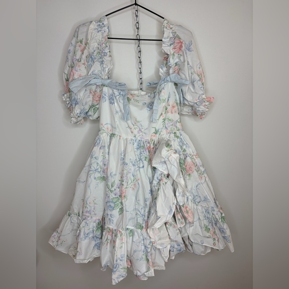 Selkie Pastel Floral Dress with Puff Sleeves - Picture 3 of 7